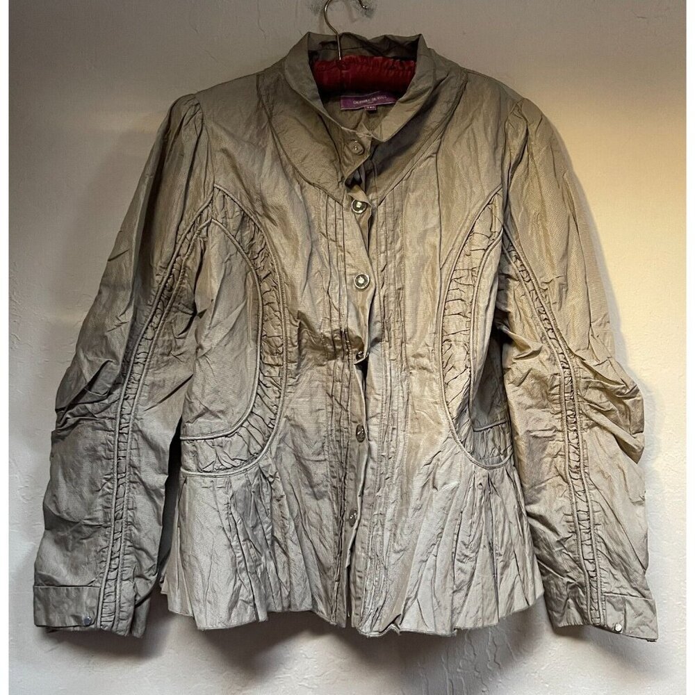 On Parle De Vous Paris Womens Size T40 Beige Crinkle Metallic Blazer Jacket Snap